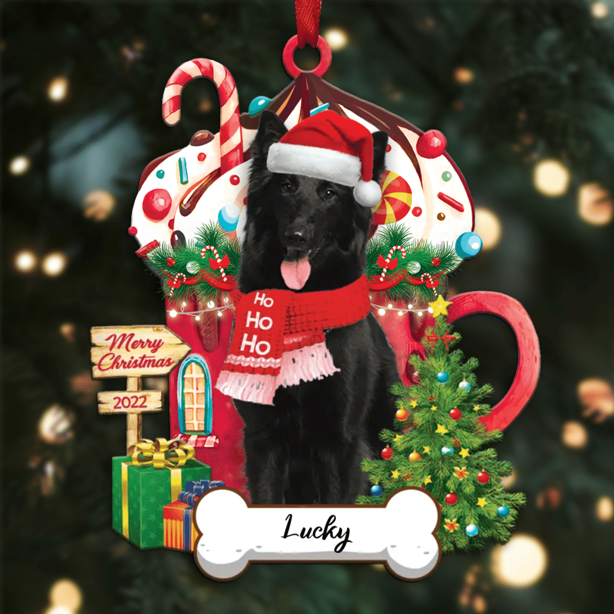 Personalized Ho Ho Ho Belgian shepherd Dog Christmas Ornament for Christmas Tree Decor