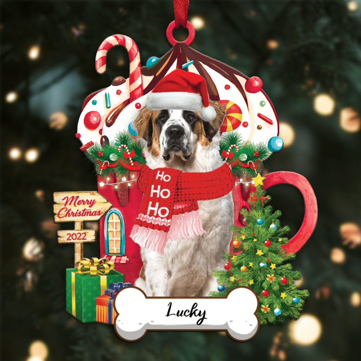 Personalized Ho Ho Ho Bernese Mountain Dog Christmas Ornament for Christmas Tree Decor
