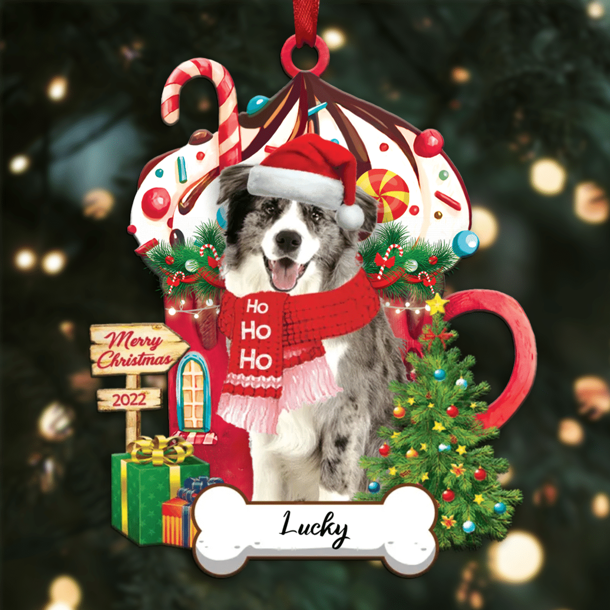 Personalized Ho Ho Ho Border Collie Dog Christmas Ornament for Christmas Tree Decor