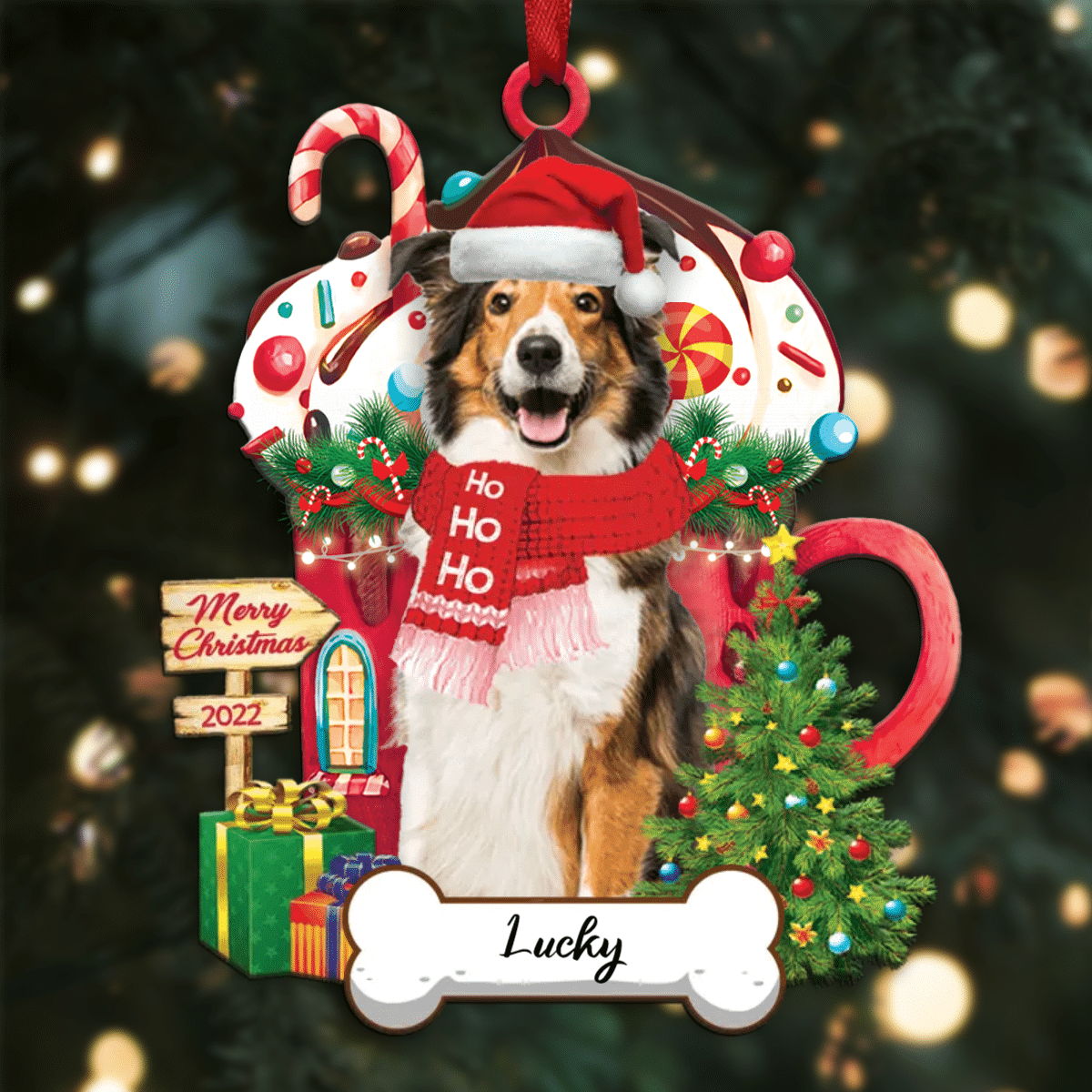 Personalized Ho Ho Ho Border Collie Dog Christmas Ornament for Christmas Tree Decor