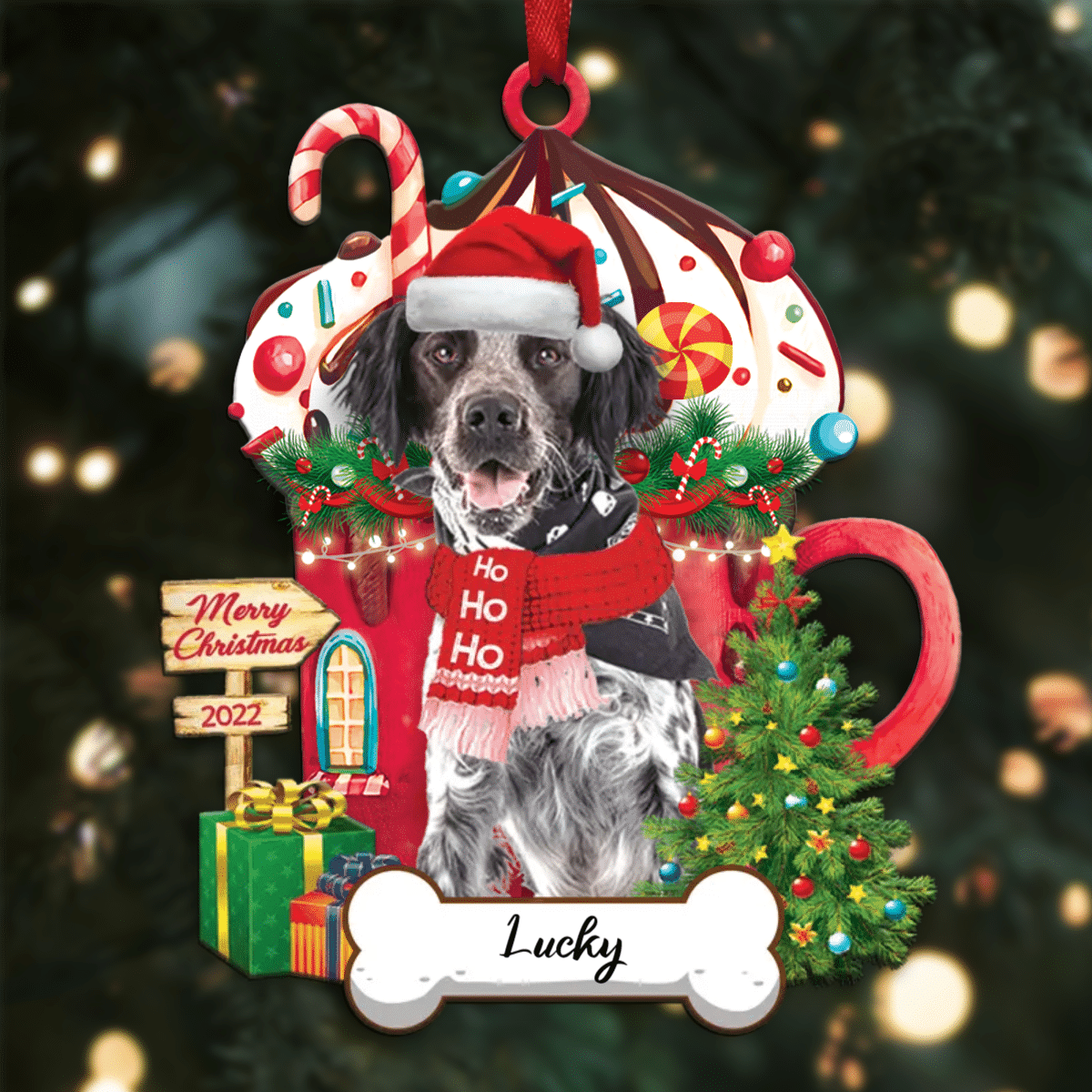 Personalized Ho Ho Ho Brittany Dog Christmas Ornament for Christmas Tree Decor