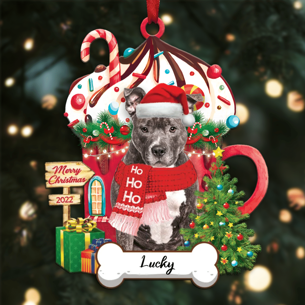 Personalized Ho Ho Ho Bully Dog Christmas Ornament for Christmas Tree Decor