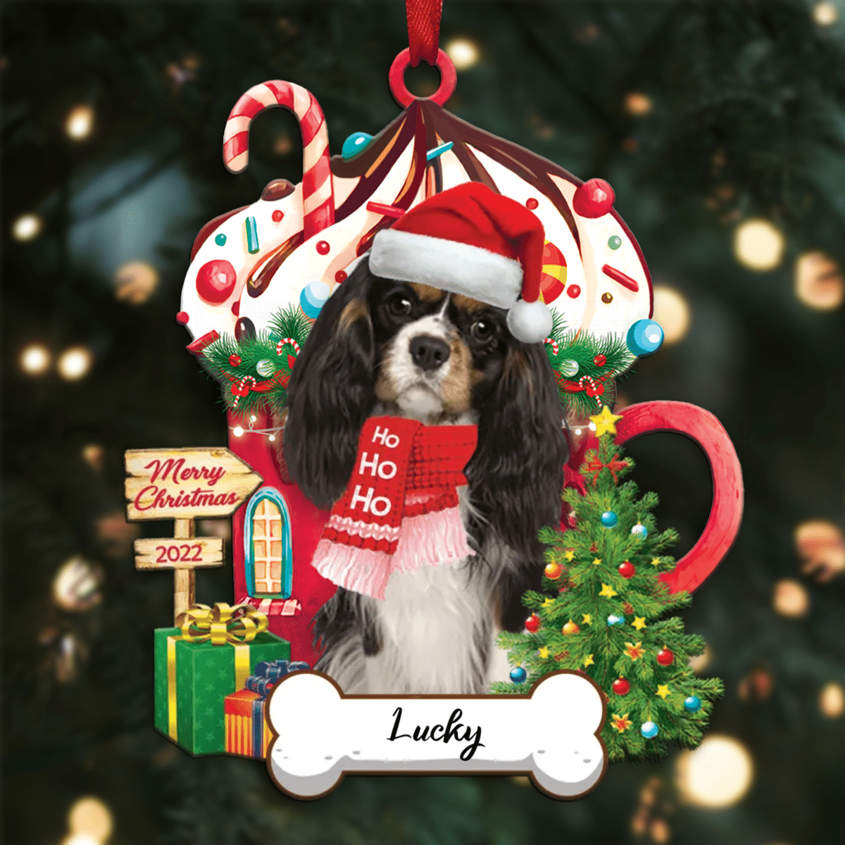 Personalized Ho Ho Ho Cavalier King Charles Spaniel Dog Christmas Ornament