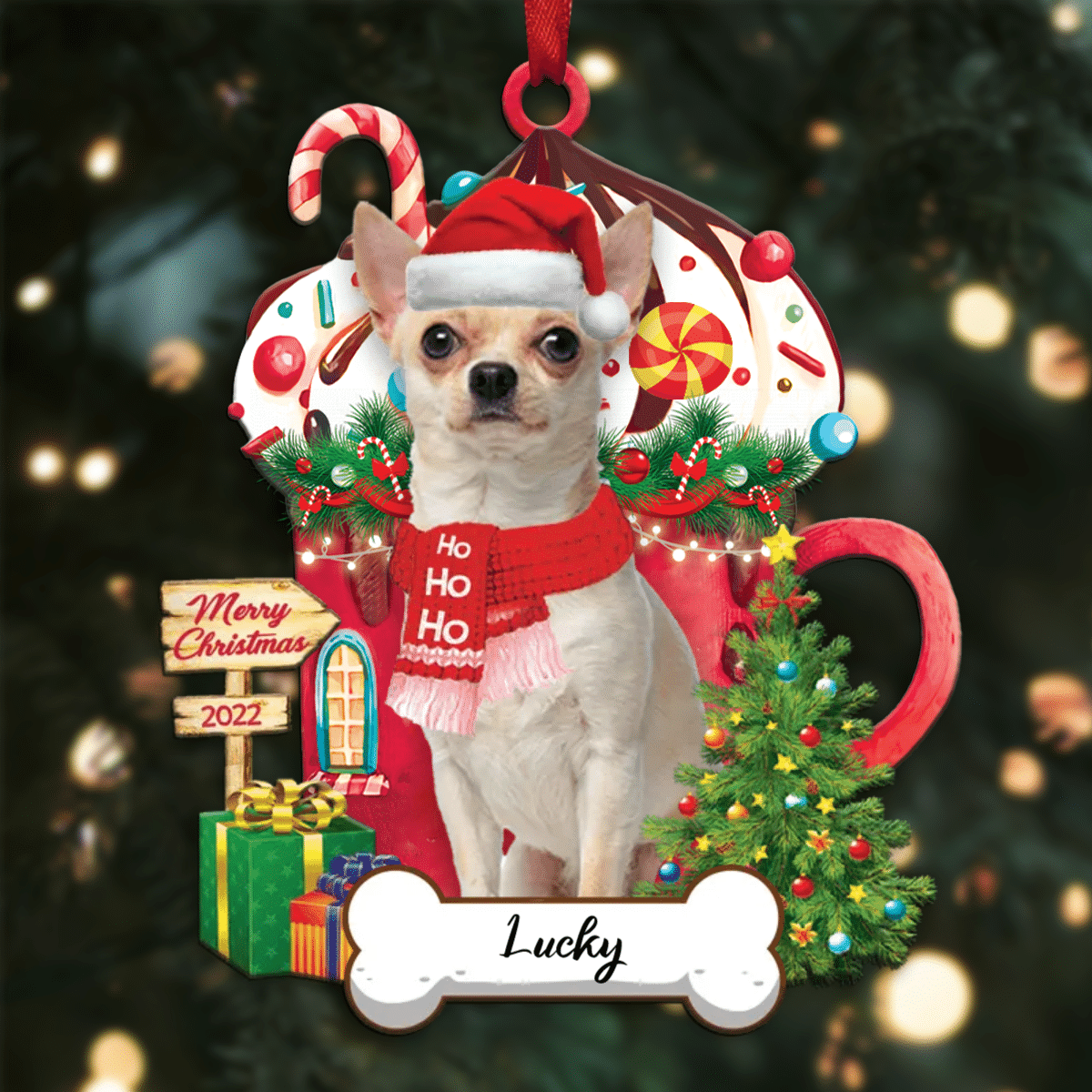Personalized Ho Ho Ho Chocolate Chihuahua Dog Christmas Ornament for Dog Lovers