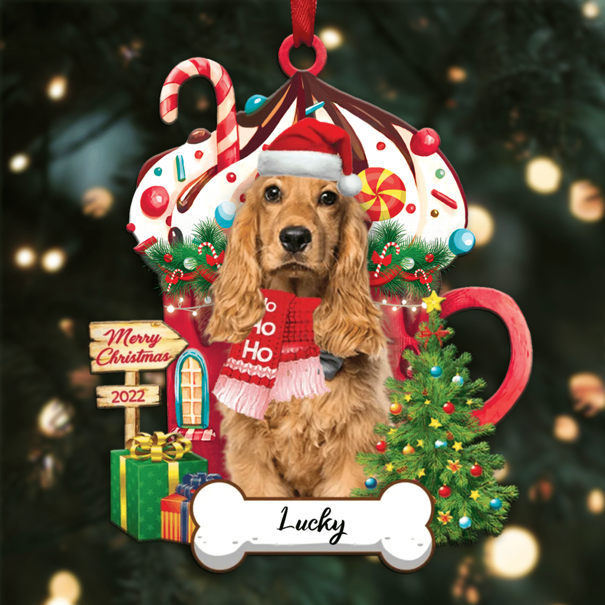 Personalized Ho Ho Ho Cocker Dog Christmas Ornament for Christmas Tree Decor