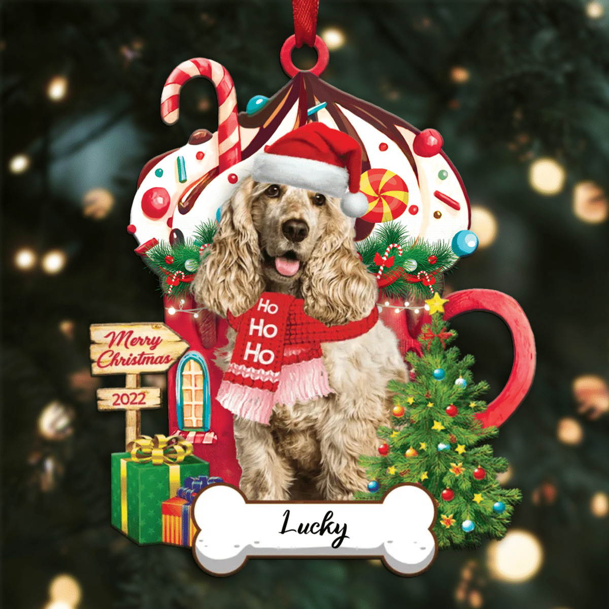 Personalized Ho Ho Ho Cocker Dog Christmas Ornament for Christmas Tree Decor