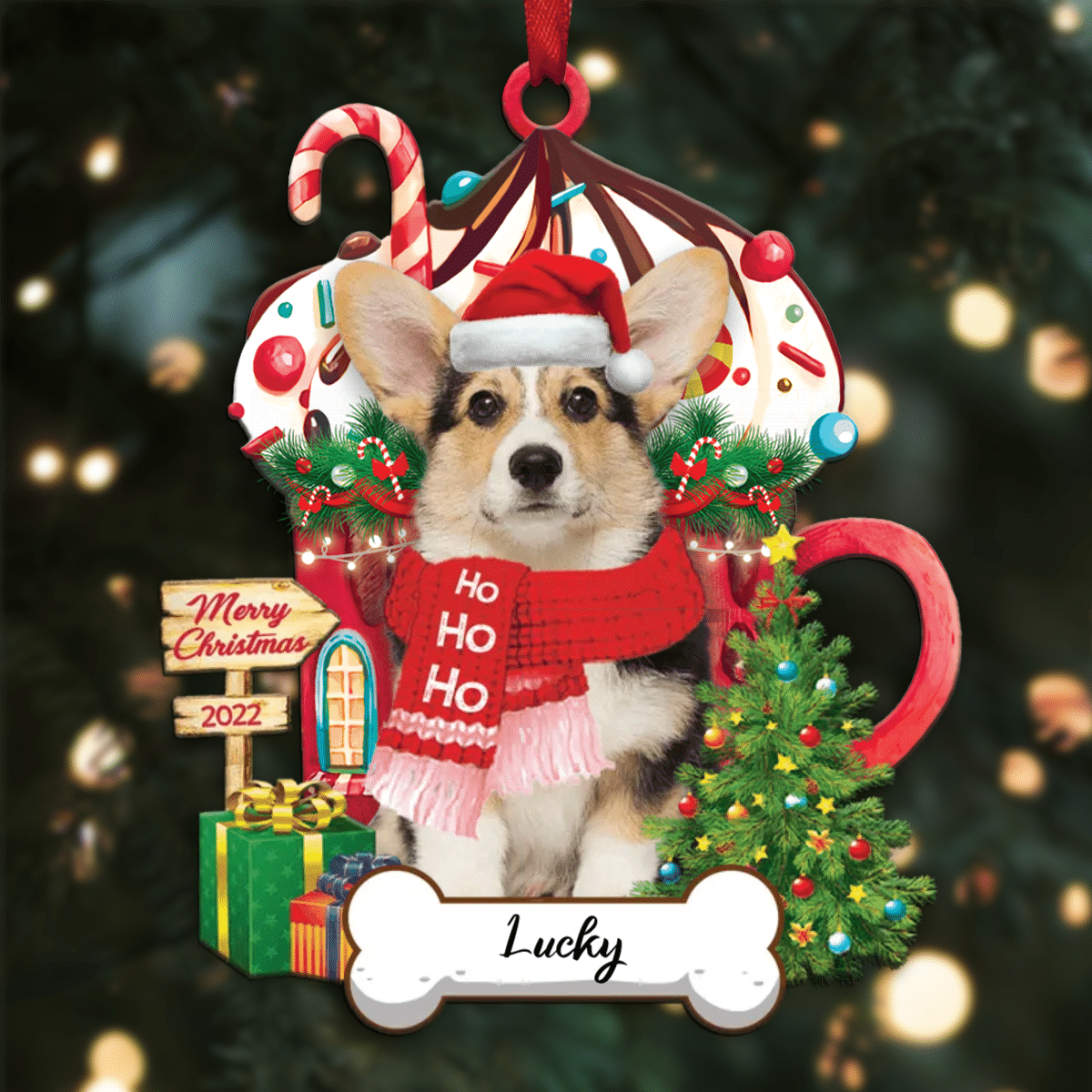 Personalized Ho Ho Ho Corgi Dog Christmas Ornament for Christmas Tree Decor