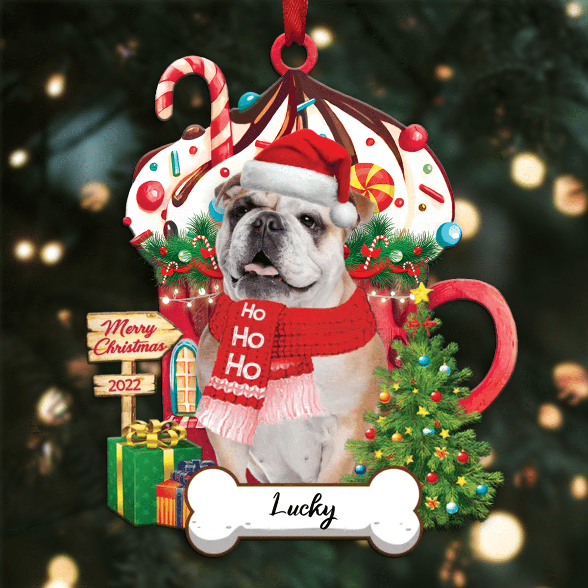 Personalized Ho Ho Ho English British Bulldog Dog Christmas Ornament for Dog Lovers