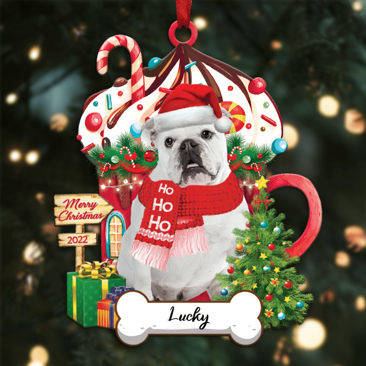 Personalized Ho Ho Ho English British Bulldog Dog Christmas Ornament for Dog Lovers