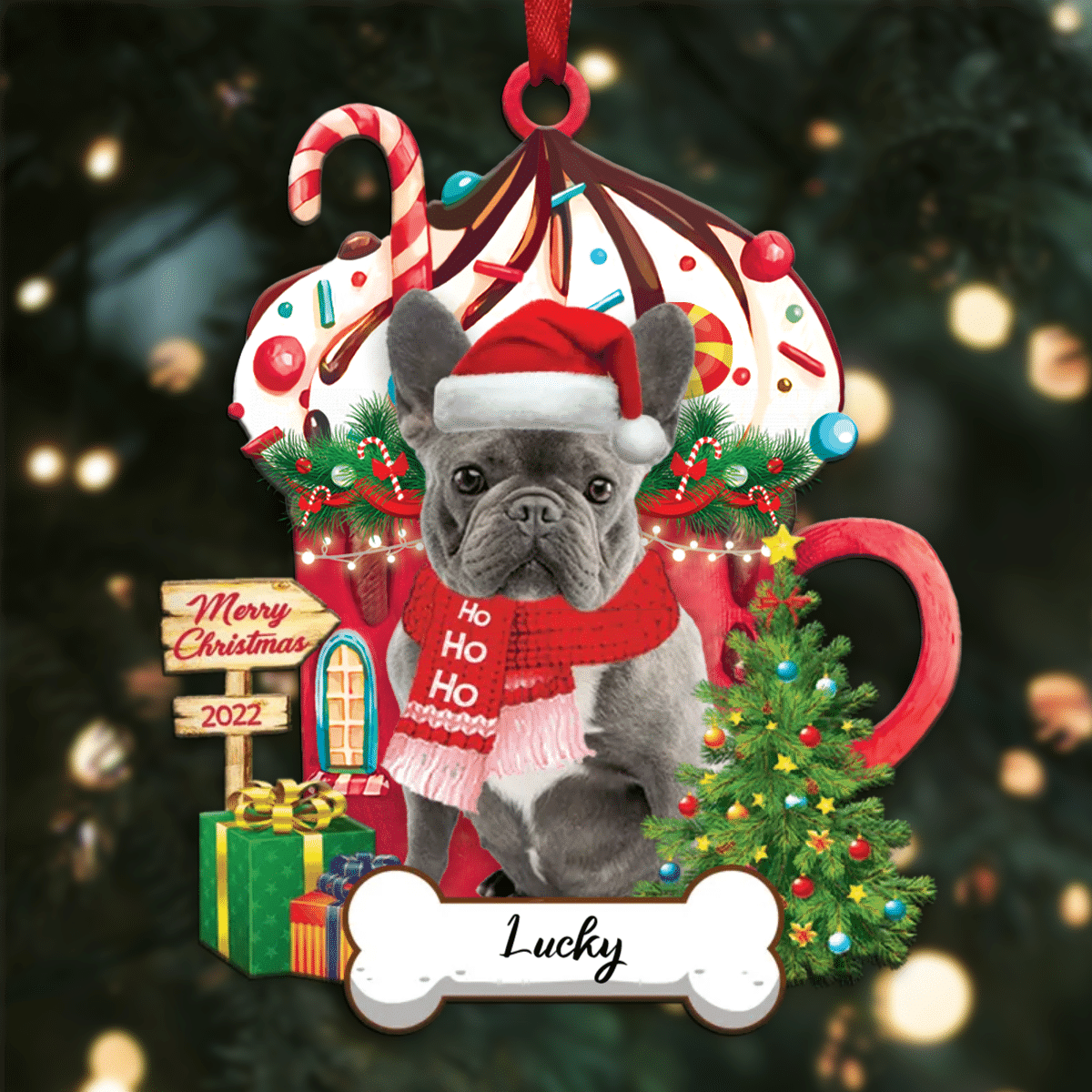 Personalized Ho Ho Ho French Bulldog Dog Christmas Ornament for Dog Lovers
