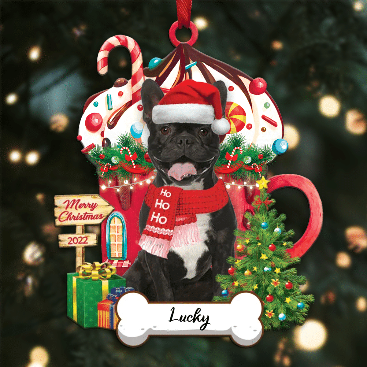 Personalized Ho Ho Ho French Bulldog Dog Christmas Ornament for Dog Lovers