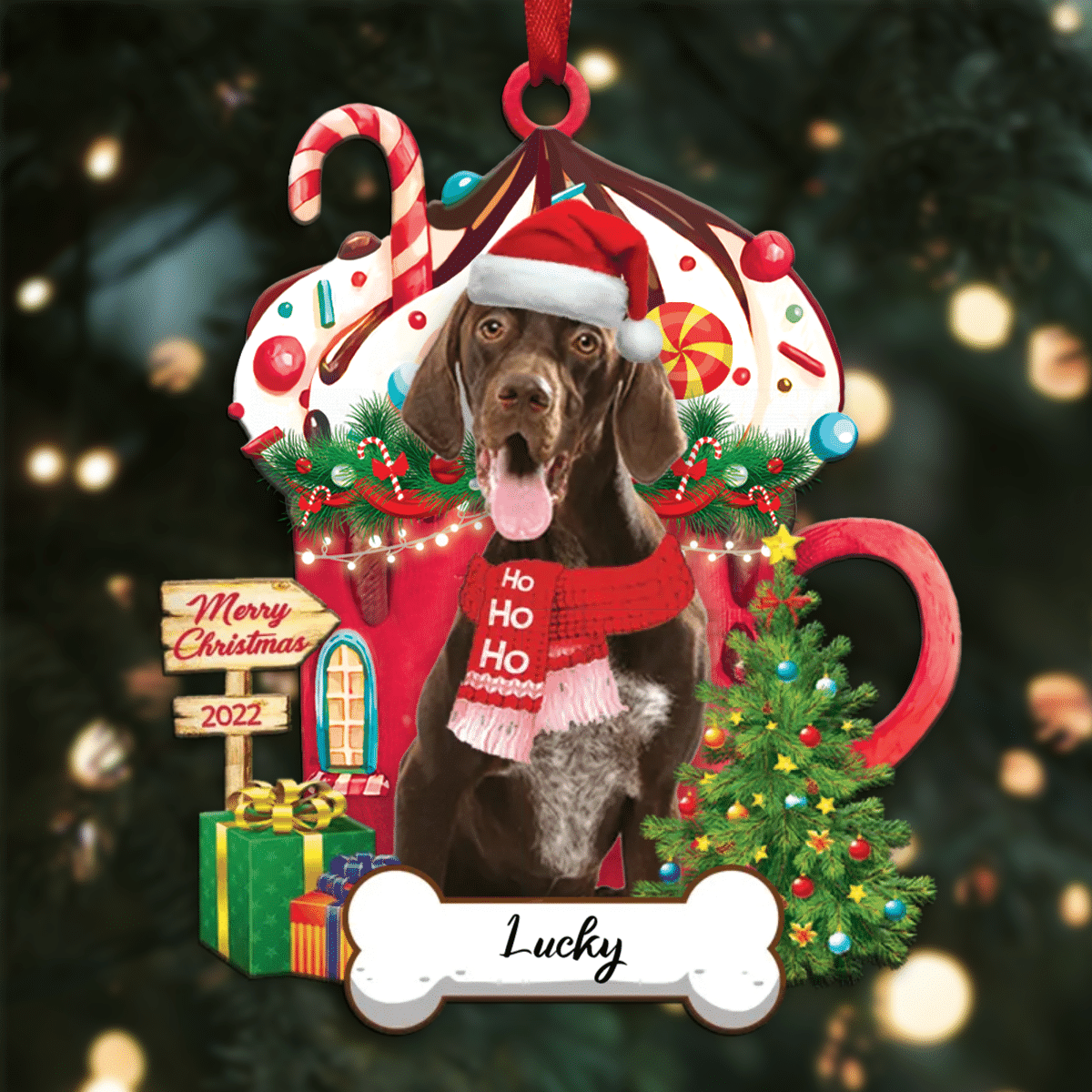 Personalized Ho Ho Ho German Shorthaired Pointer Dog Christmas Ornament for Dog Lovers