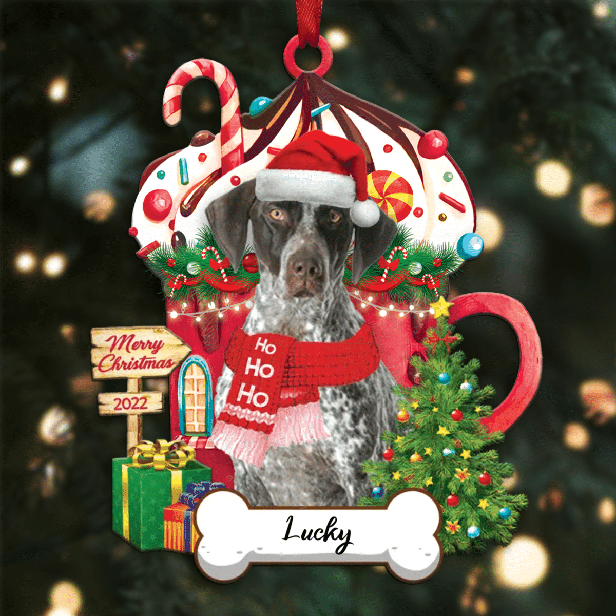 Personalized Ho Ho Ho German Shorthaired Pointer Dog Christmas Ornament for Dog Lovers