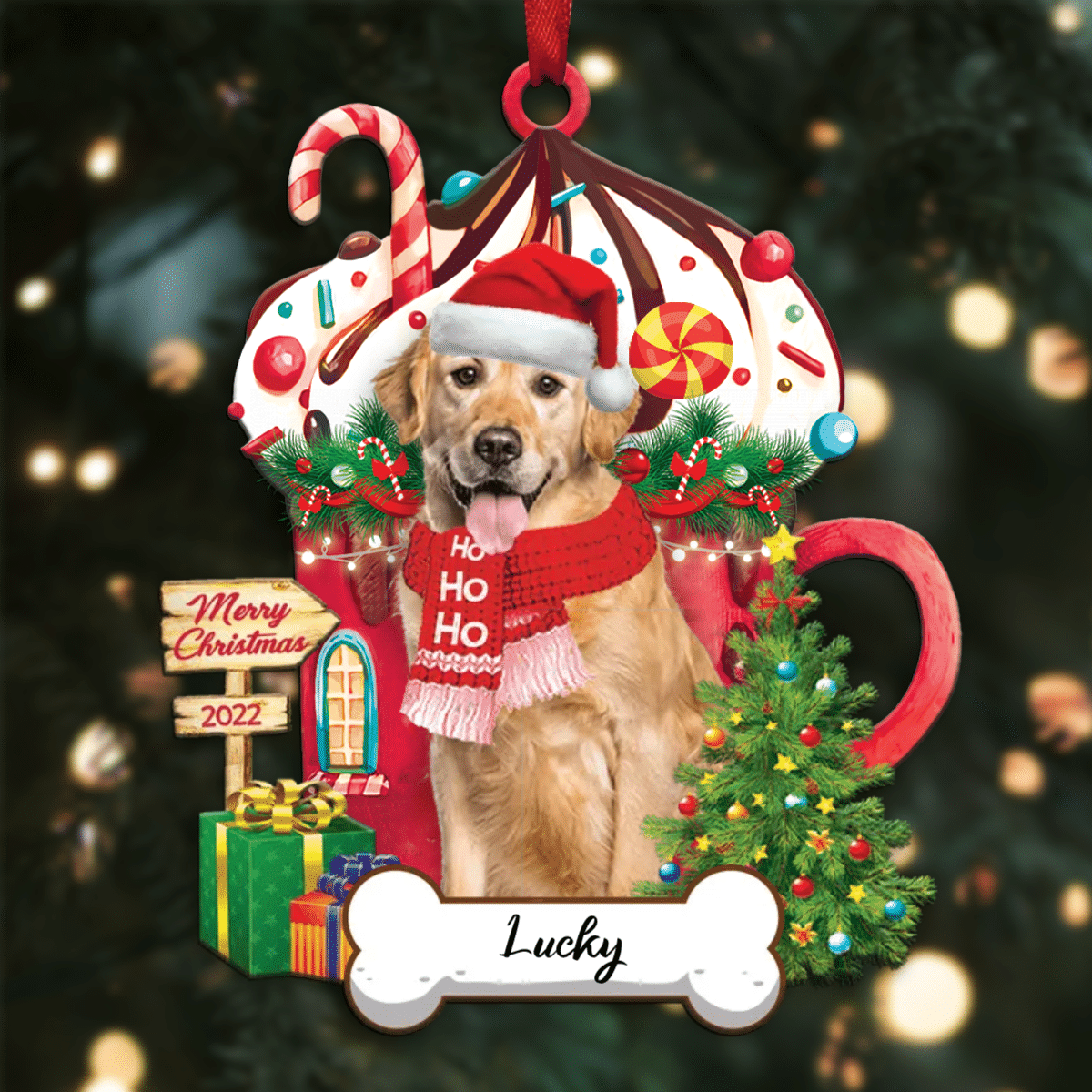 Personalized Ho Ho Ho Golden Retriever Dog Christmas Ornament for Dog Lovers