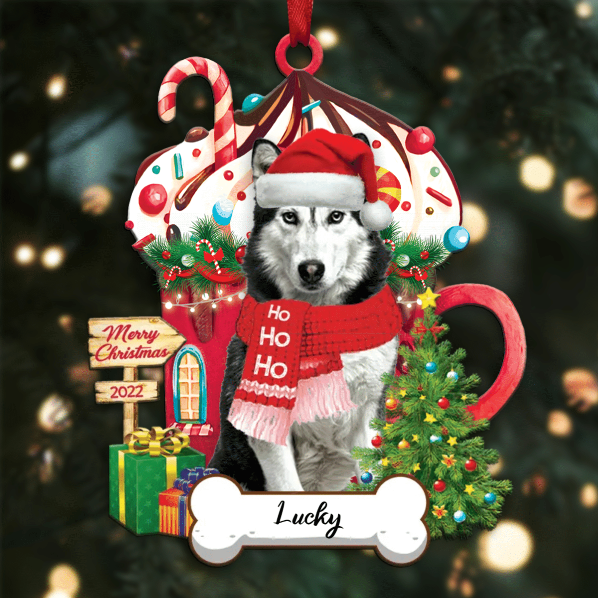 Personalized Ho Ho Ho Husky Dog Christmas Ornament for Dog Lovers