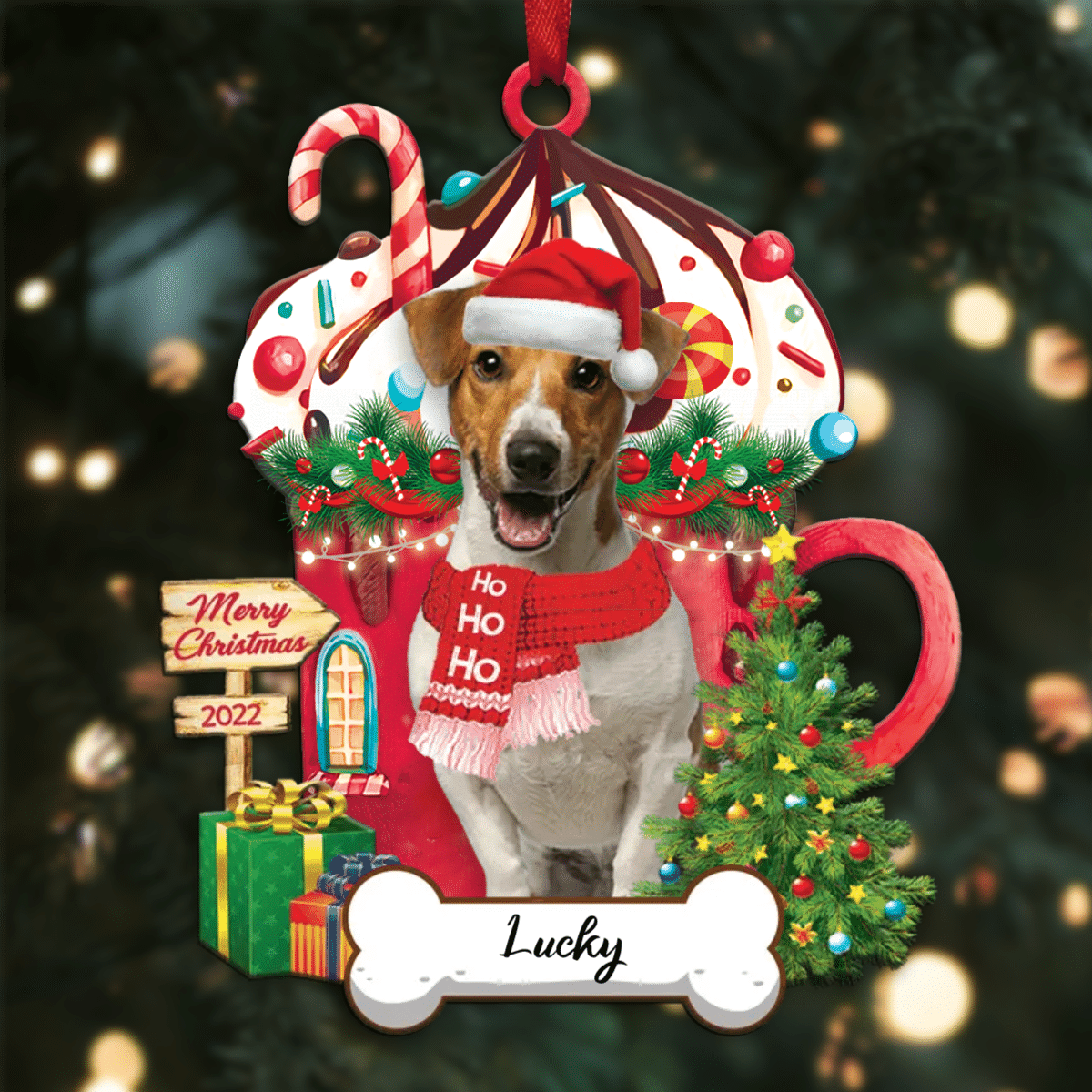 Personalized Ho Ho Ho Jack Russell Terrier Dog Christmas Ornament for Dog Lovers