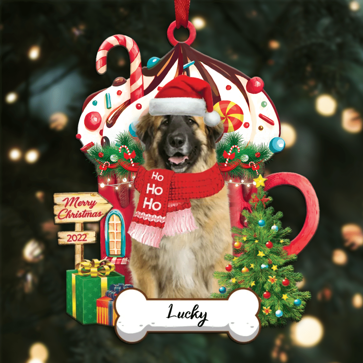 Personalized Ho Ho Ho Leonberger Dog Christmas Ornament for Dog Lovers