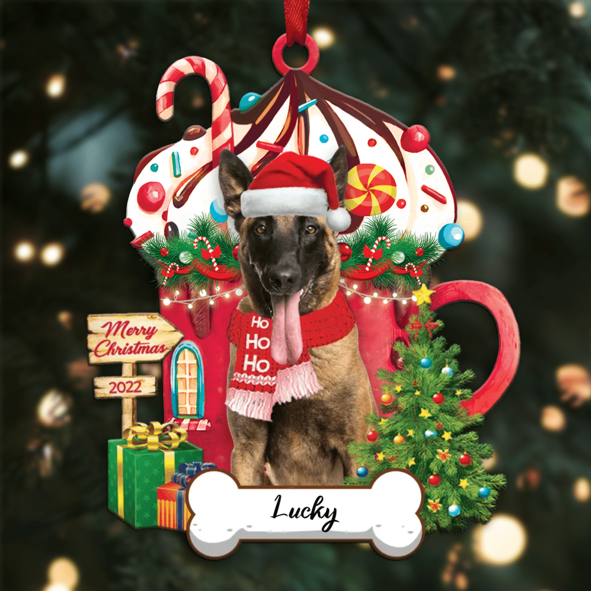 Personalized Ho Ho Ho Malinois Dog Christmas Ornament for Dog Lovers
