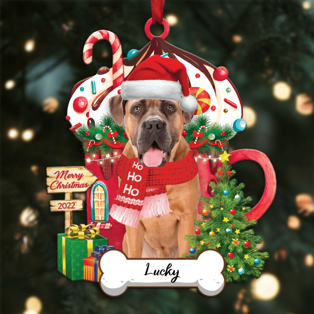 Personalized Ho Ho Ho Mastiff Dog Christmas Ornament for Dog Lovers
