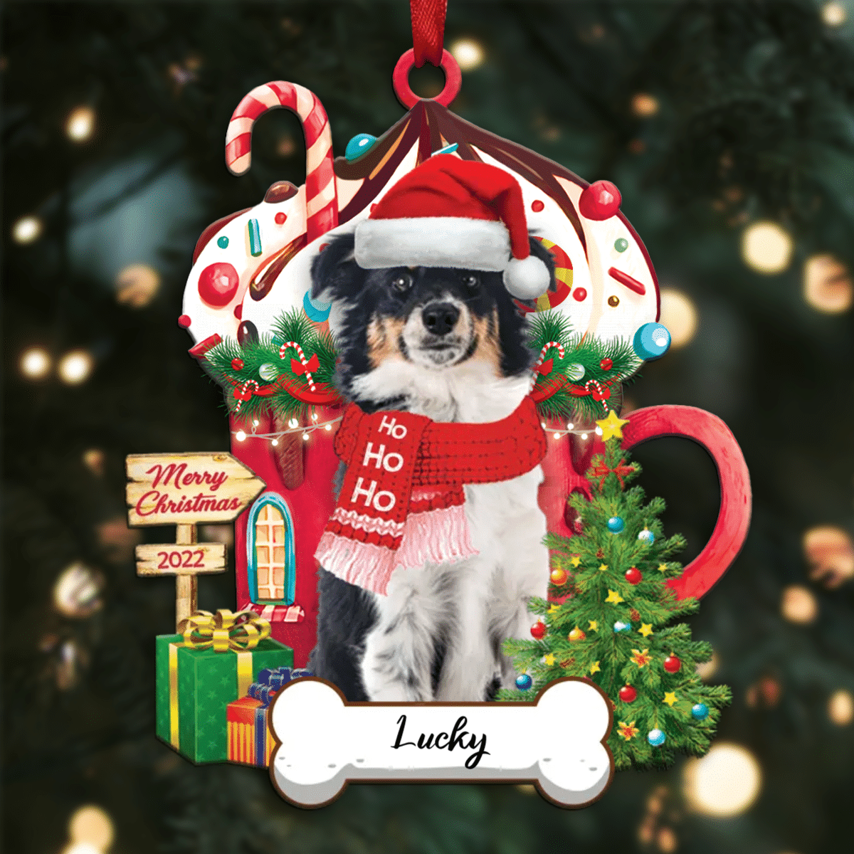 Personalized Ho Ho Ho Miniature American Shepherd ( Dog Christmas Ornament for Dog Lovers