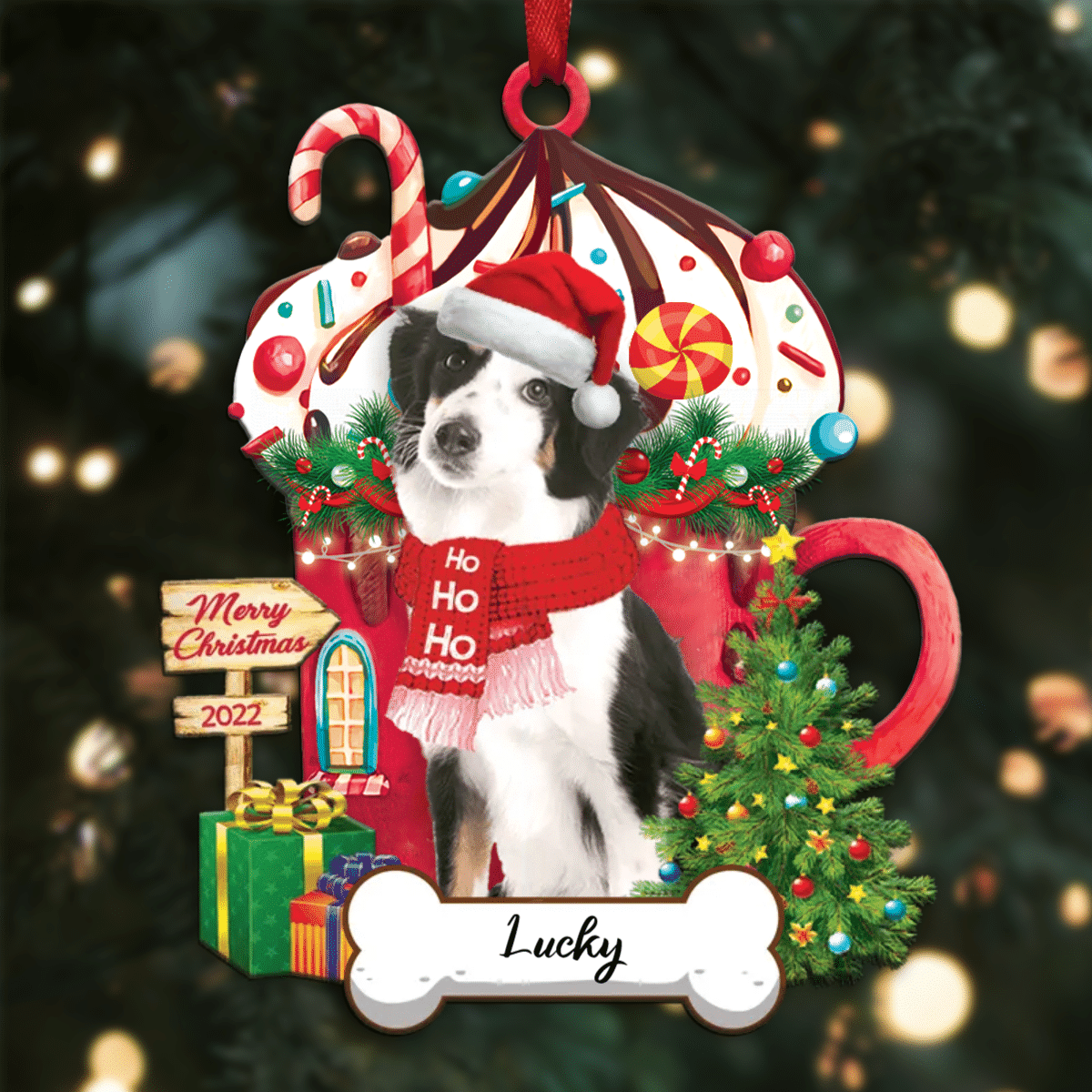 Personalized Ho Ho Ho Miniature American Shepherd ( Dog Christmas Ornament for Dog Lovers