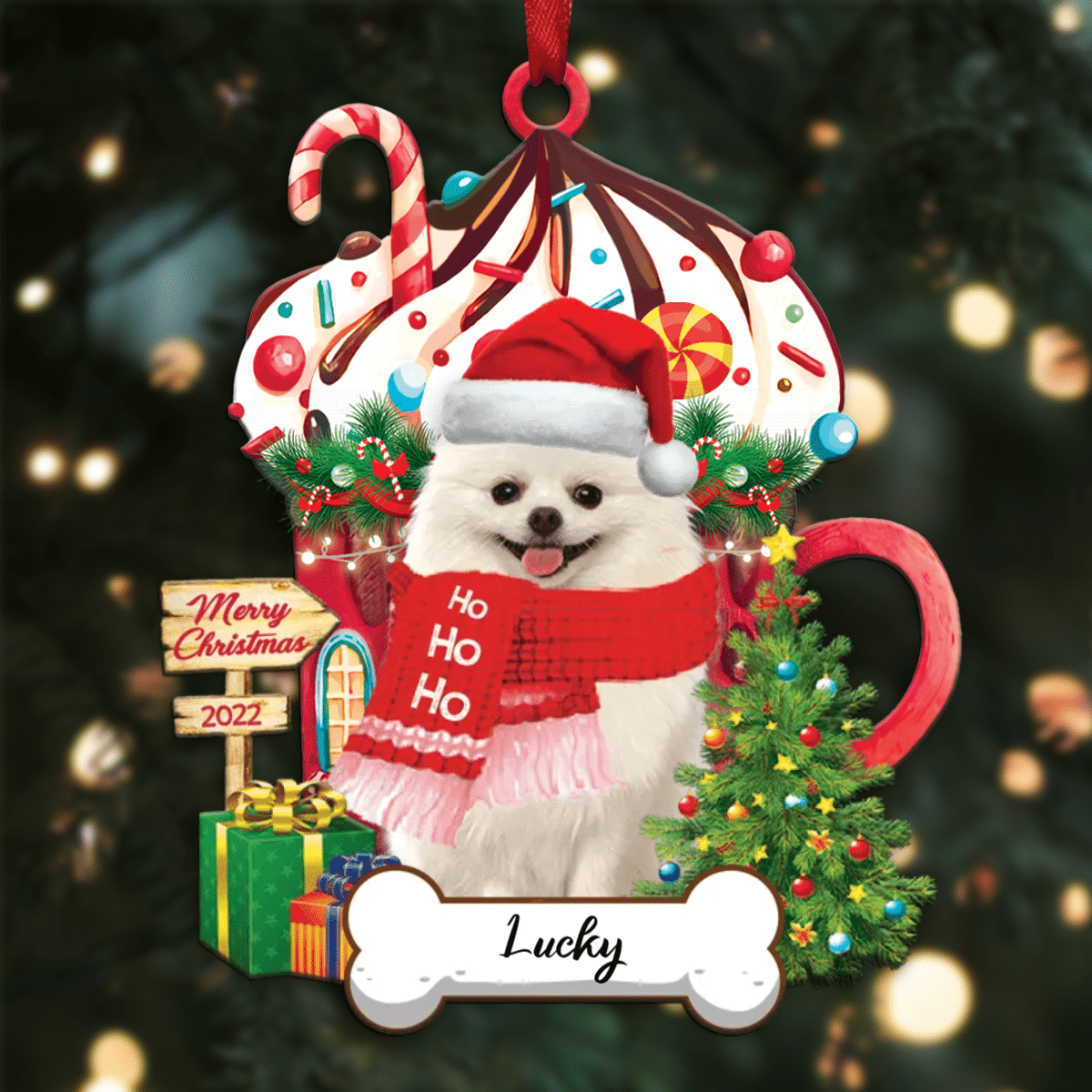Personalized Ho Ho Ho Black Pomeranian Spitz Dog Christmas Ornament for Dog Lovers
