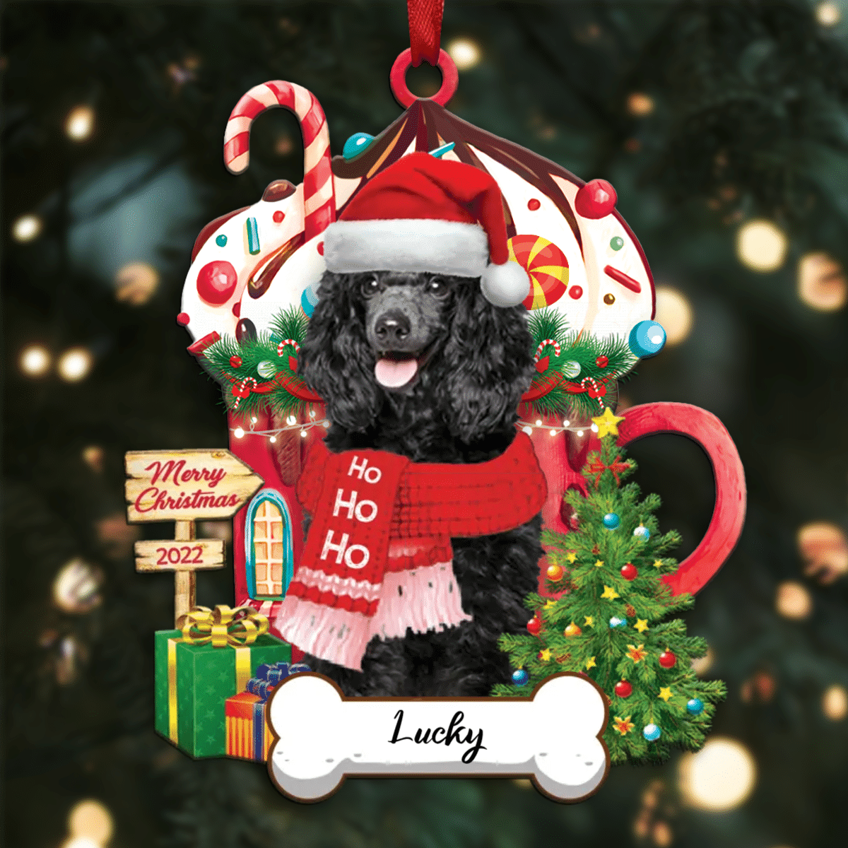 Personalized Ho Ho Ho White Poodle Miniature Dog Christmas Ornament for Dog Lovers