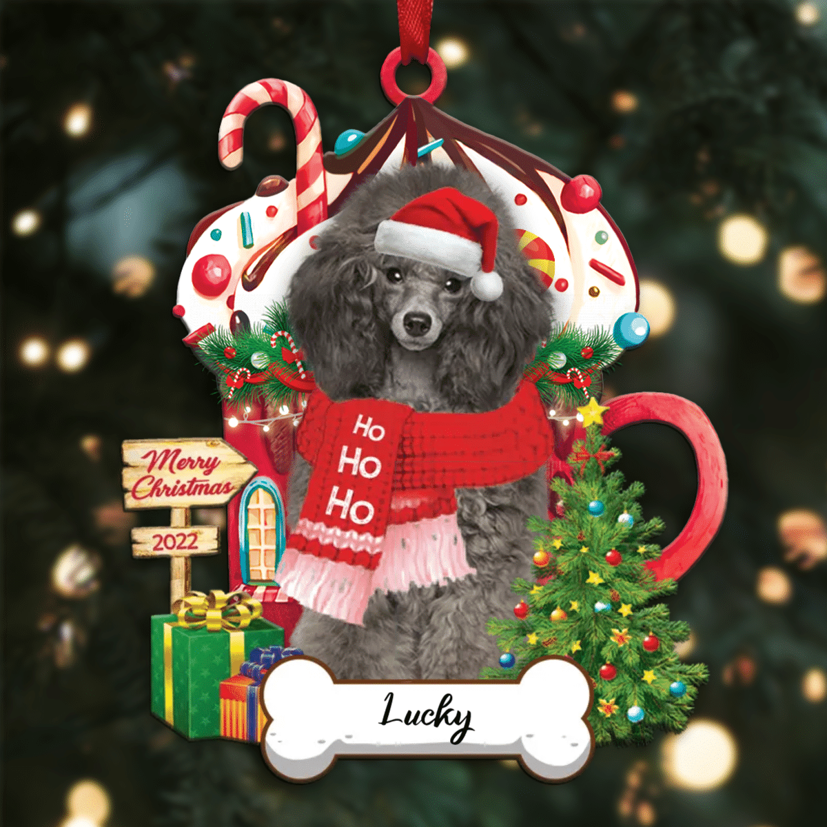 Personalized Ho Ho Ho Yellow Poodle Standard Dog Christmas Ornament for Dog Lovers