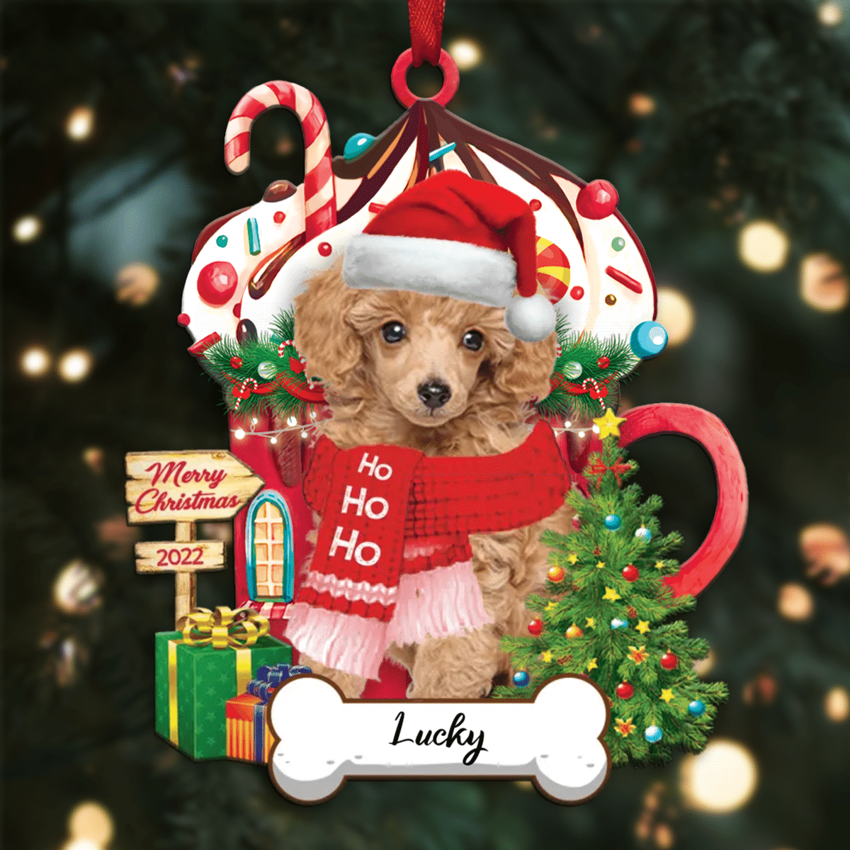 Personalized Ho Ho Ho Poodle Toy Dog Christmas Ornament for Dog Lovers