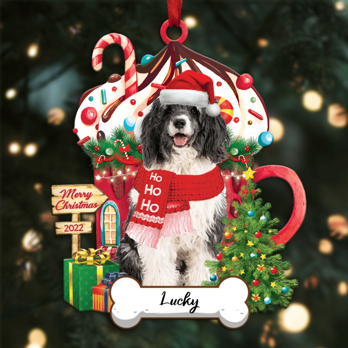 Personalized Ho Ho Ho Portuguese Water Dog Dog Christmas Ornament for Dog Lovers