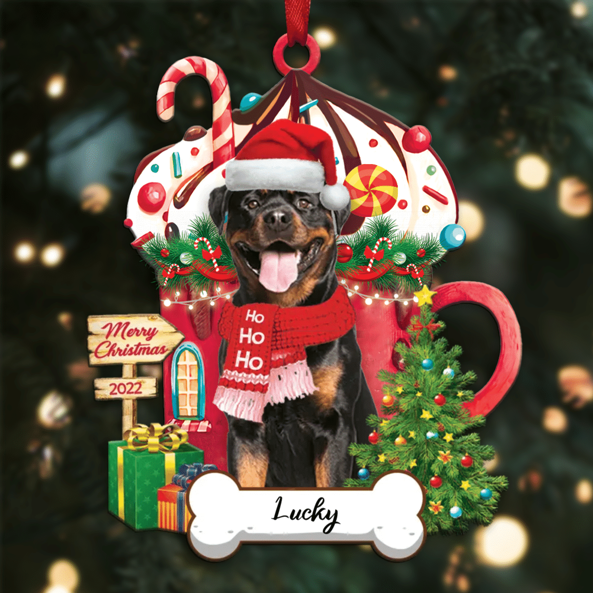 Personalized Ho Ho Ho Rottweiler Dog Christmas Ornament for Dog Lovers
