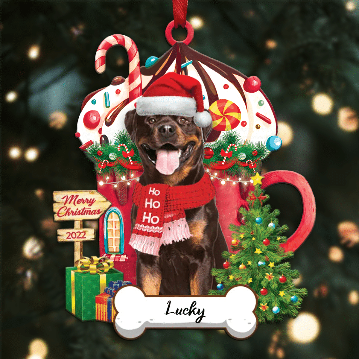 Personalized Ho Ho Ho Rottweiler Dog Christmas Ornament for Dog Lovers