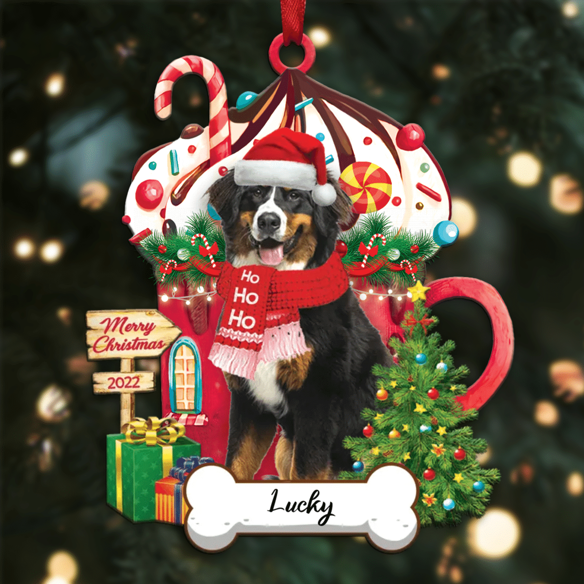 Personalized Ho Ho Ho Saint Bernard Dog Christmas Ornament for Dog Lovers