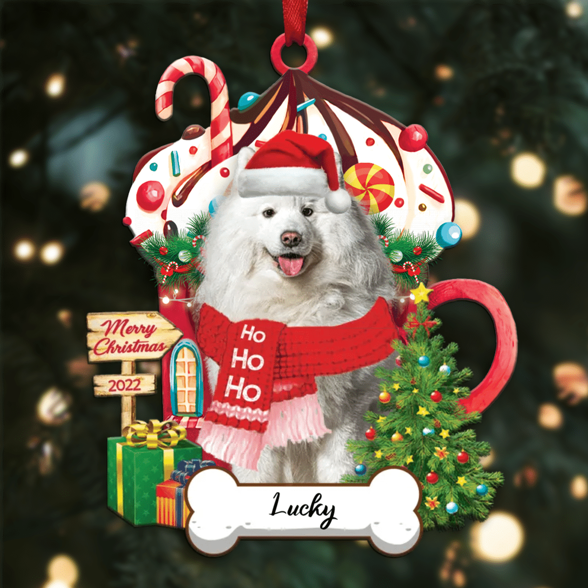Personalized Ho Ho Ho Samoyed Dog Christmas Ornament for Dog Lovers