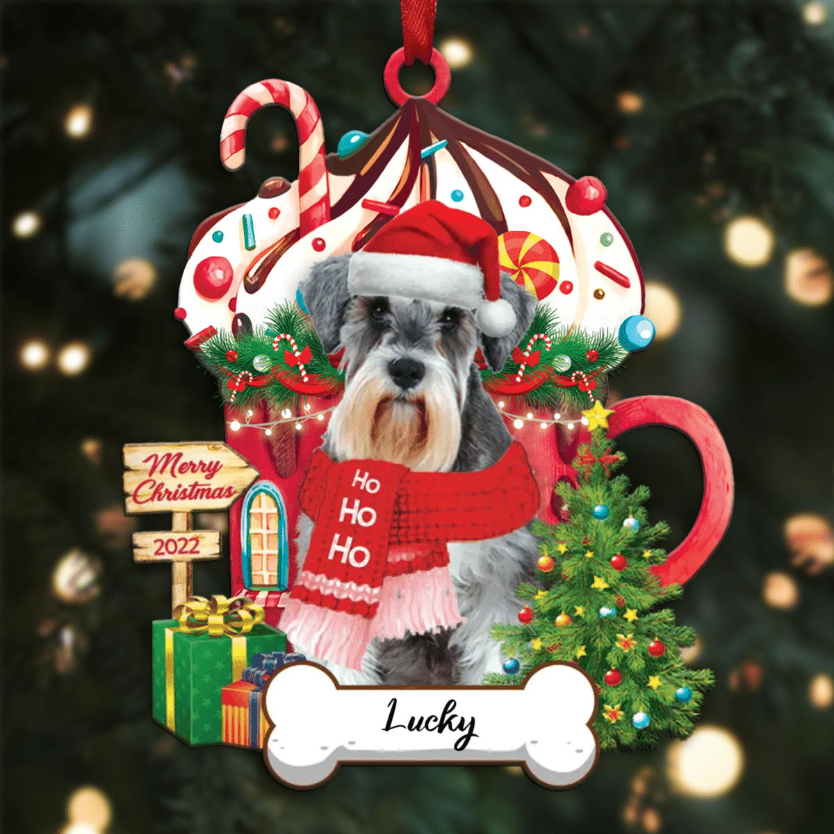 Personalized Ho Ho Ho Schnauzer Dog Christmas Ornament for Dog Lovers