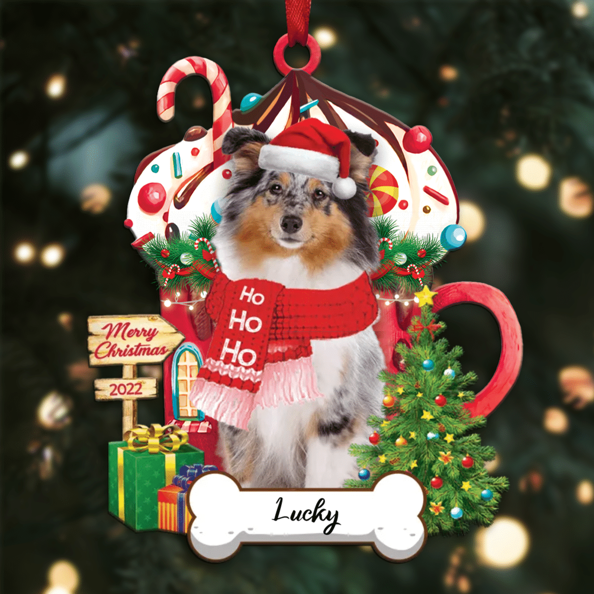 Personalized Ho Ho Ho Shetland Sheepdog Dog Christmas Ornament for Dog Lovers