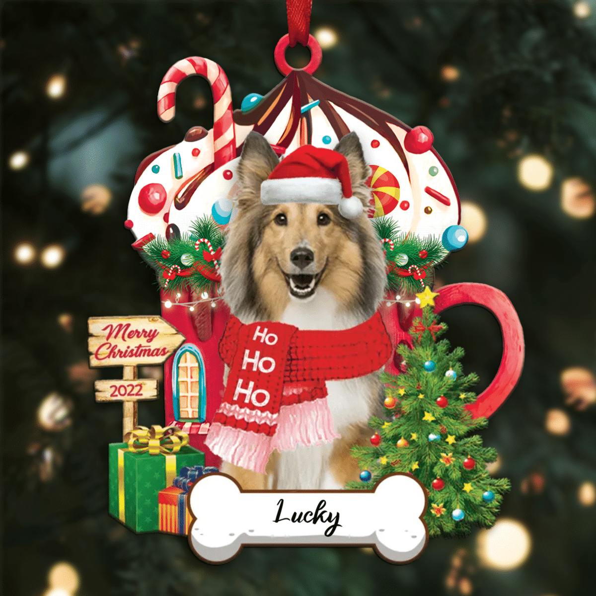 Personalized Ho Ho Ho Shetland Sheepdog Dog Christmas Ornament for Dog Lovers