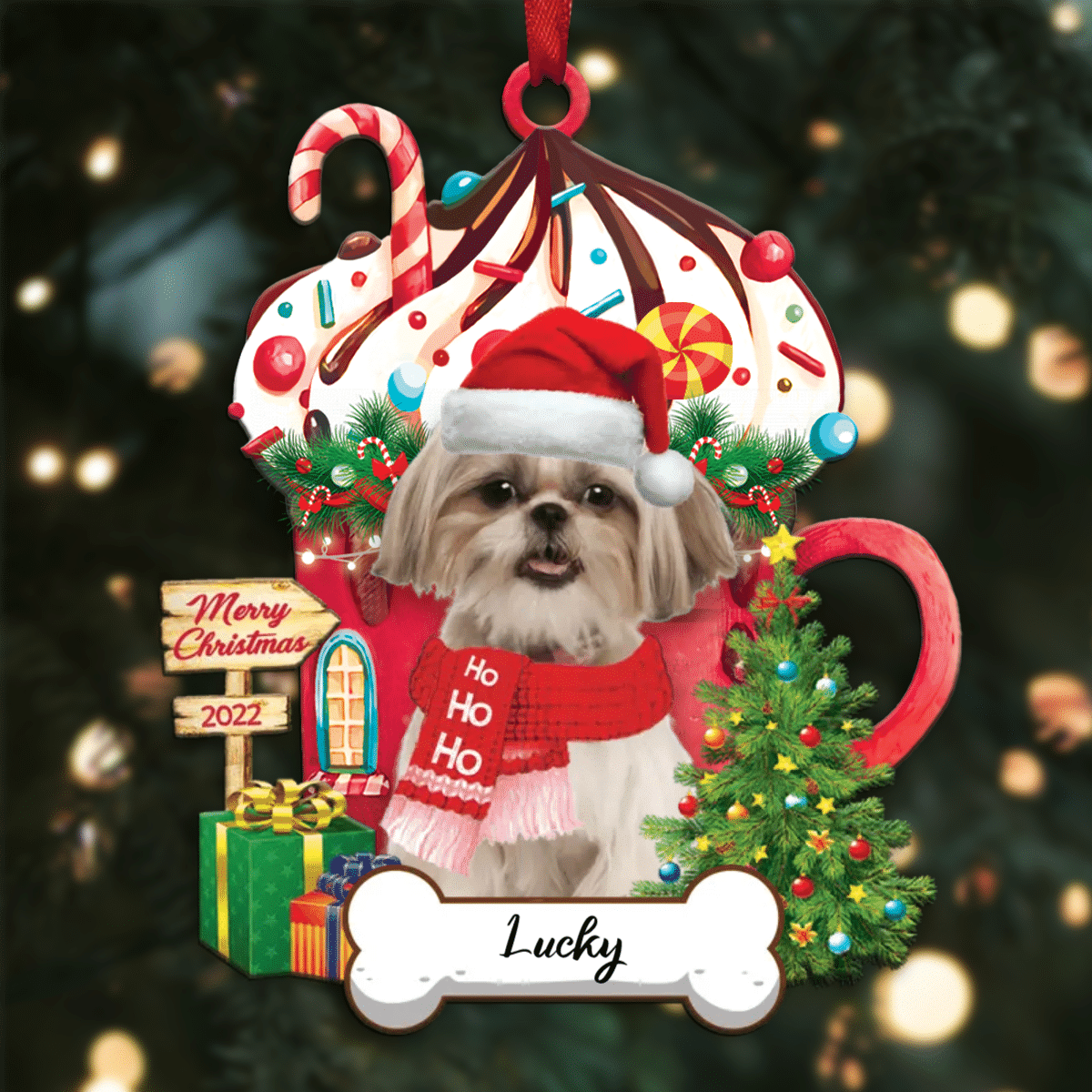 Personalized Ho Ho Ho Shi Tzu Dog Christmas Ornament for Dog Lovers