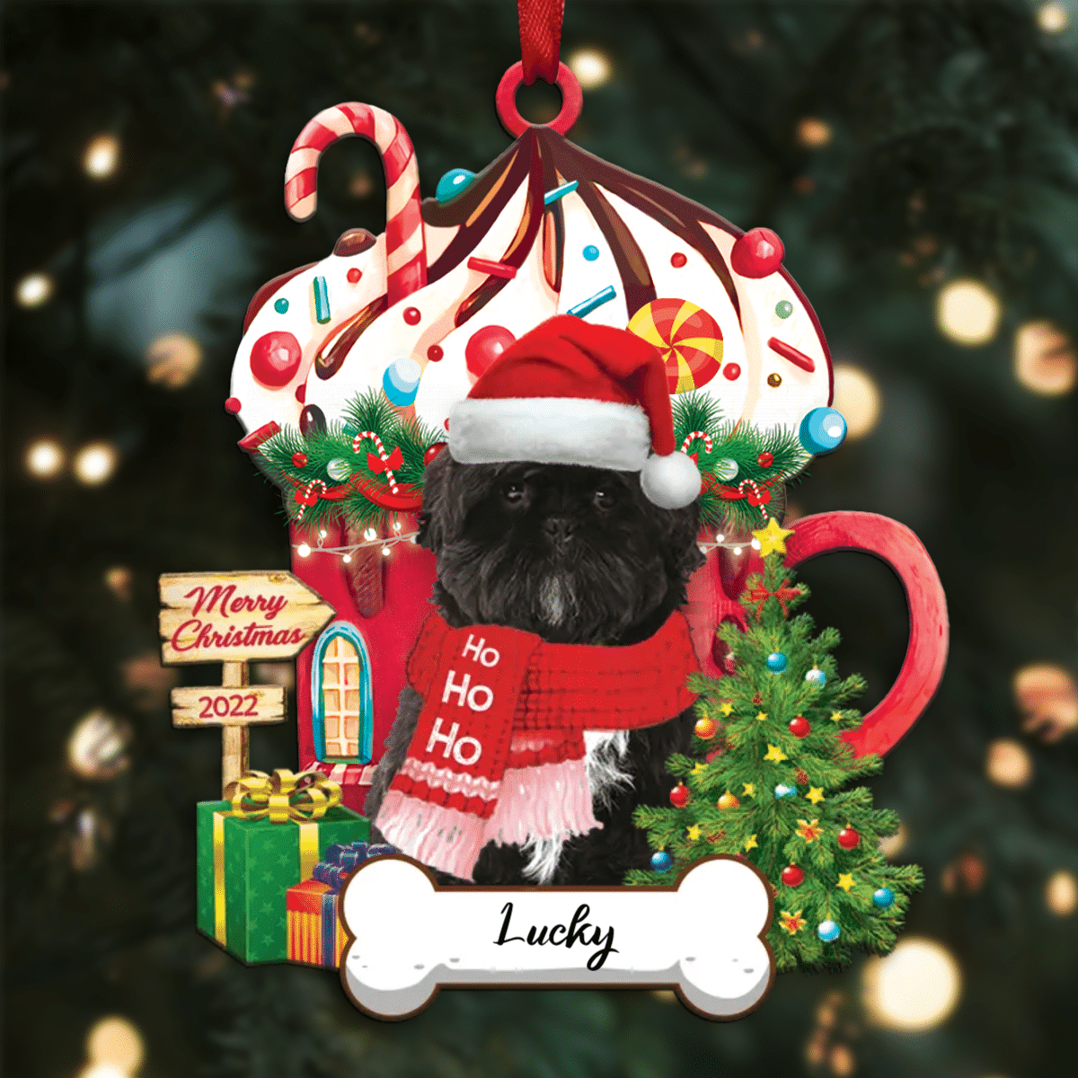 Personalized Ho Ho Ho Shi Tzu Dog Christmas Ornament for Dog Lovers