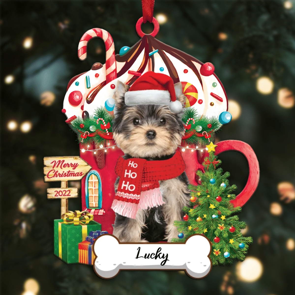 Personalized Ho Ho Ho Yorkshire Terrier Dog Christmas Ornament for Dog Lovers