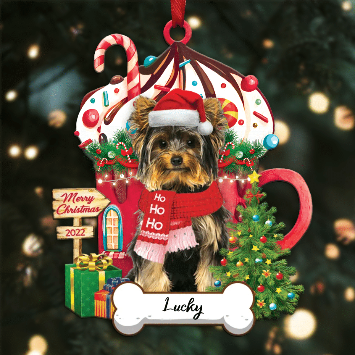 Personalized Ho Ho Ho Yorkshire Terrier Dog Christmas Ornament for Dog Lovers