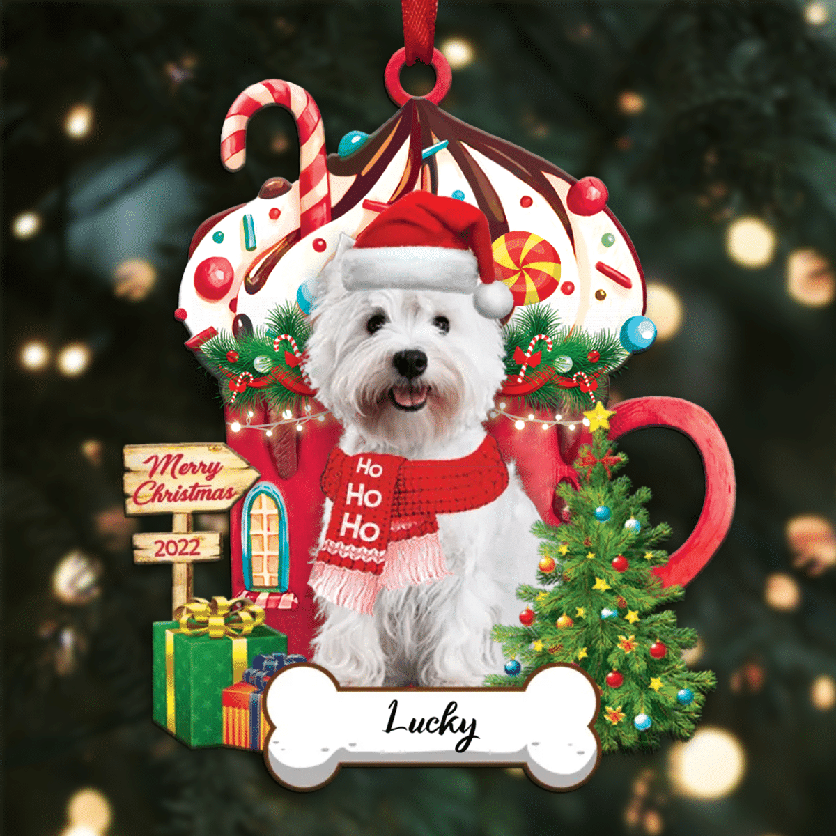 Personalized Ho Ho Ho West Highland White Terrier Dog Christmas Ornament for Dog Lovers