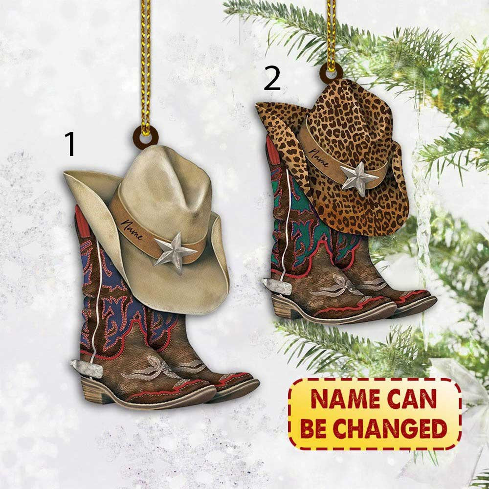 Personalized Flat Ornament Cowboy Boots And Hat Shaped Acrylic Ornament 2 Sides Print