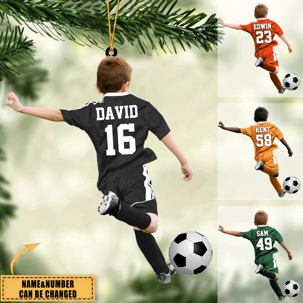 Personalized Soccer Little Boy Acrylic Christmas Ornament/ Gift For Son Who loves Soccer