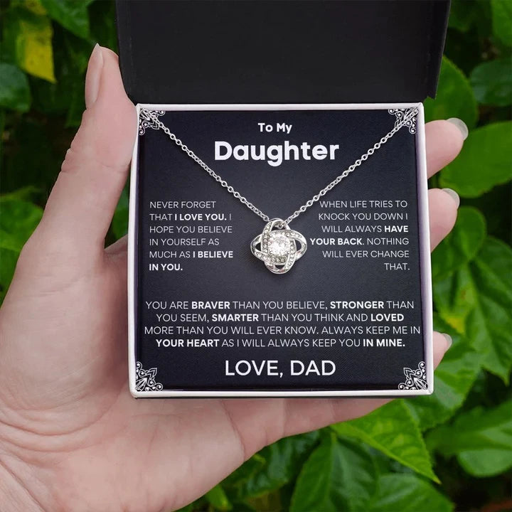 To My Daughter necklace/ Never forget that i love you Love Knot Necklace/ Gift for daughter from dad