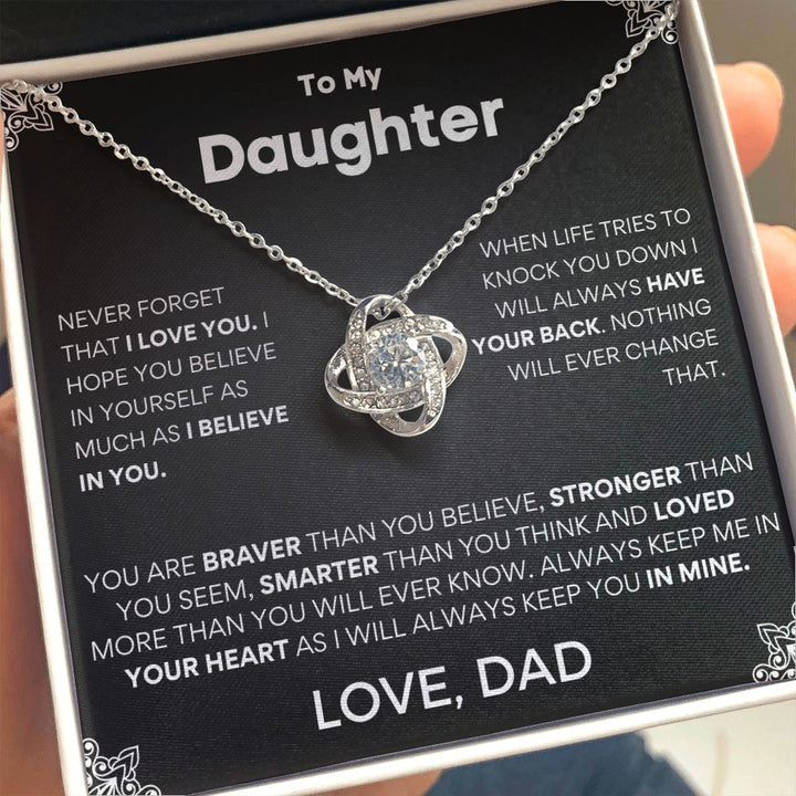 To My Daughter necklace/ Never forget that i love you Love Knot Necklace/ Gift for daughter from dad