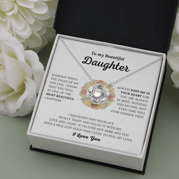 To My Daughter necklace/ Keep Me In Your Heart Love Knot Necklace