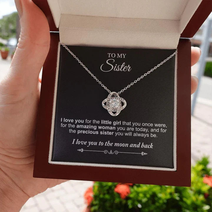 To My Sister necklace- I Love You To The Moon And Back Love Knot Necklace/ Gift for BFF/ Sister