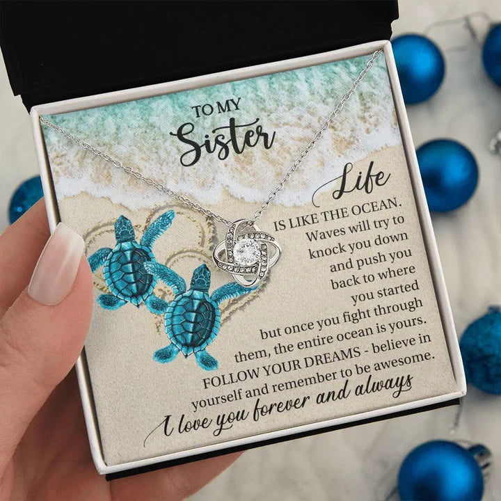 To My Sister necklace - I Love You Forever And Always Sea turtle Love Knot Necklace/ Birthday gift for sister/ BFF