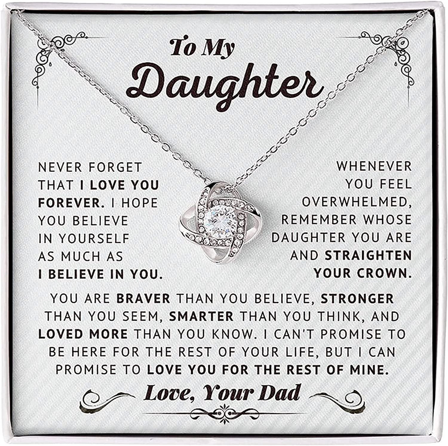 Daughter Gifts From Dad - To My Daughter Necklace/ Believe In Yourself Love Knot Necklace Gifts For Daughter